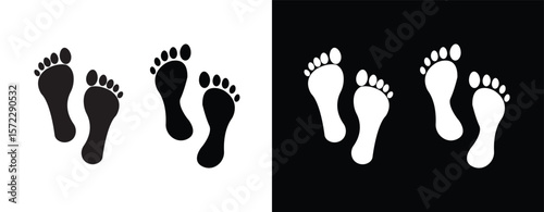 Different human footprints. Imprint soles shoe silhouette. adults steps Flat style collection. Human footprints icon set.
