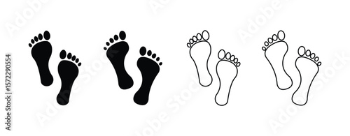 Different human footprints. Imprint soles shoe silhouette. adults steps Flat style collection. Human footprints icon set.
