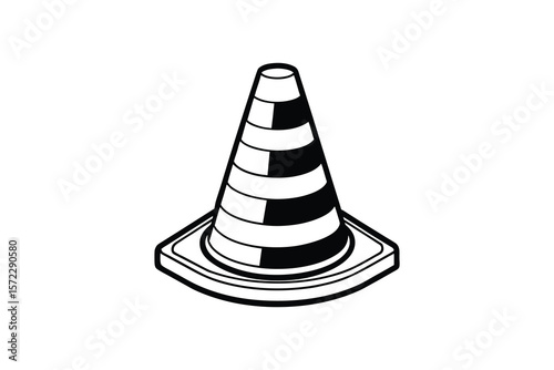 Black and white traffic cone illustration for construction and safety purposes