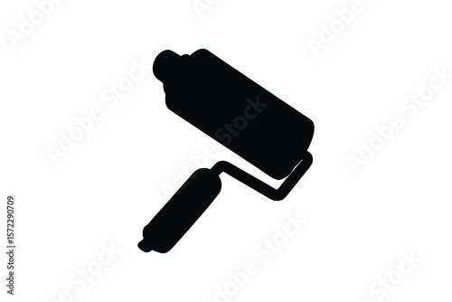 Simple Black Paint Roller Icon on White Background for Design