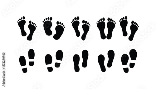 Footprint. Human footprint icon. Baby footprint. Silhouette of footprints. Vector illustration.