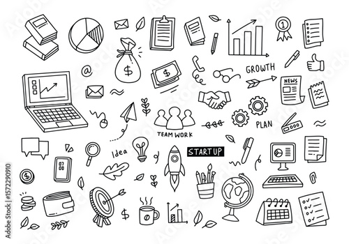 Set of vector doodle element related to business plan, start up, growth, idea