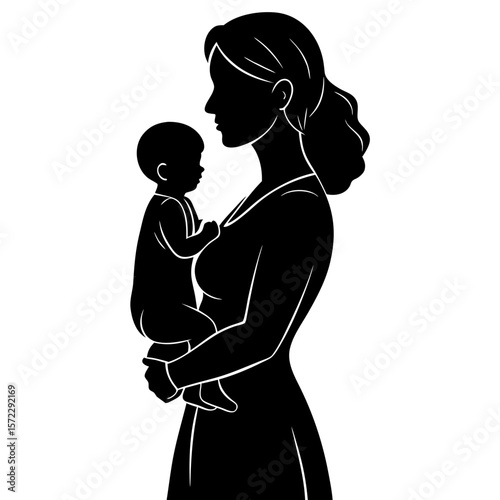Mother holding her baby silhouette vector illustration