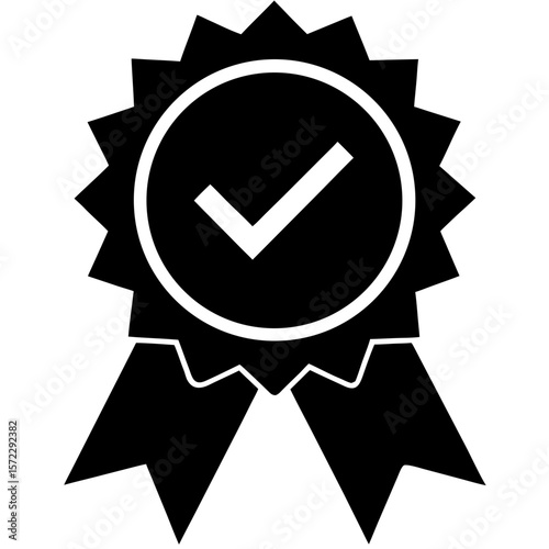 Award ribbon with check mark symbol silhouette vector illustration