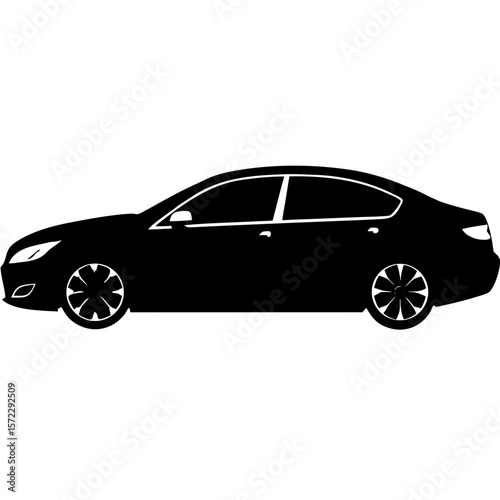 Modern sedan car side view black silhouette vector illustration