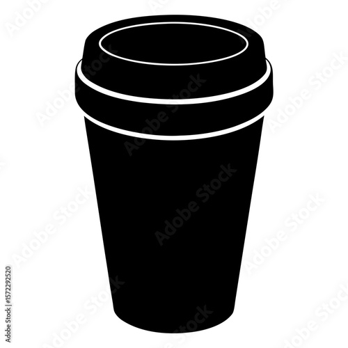 Disposable coffee cup with lid black silhouette vector illustration