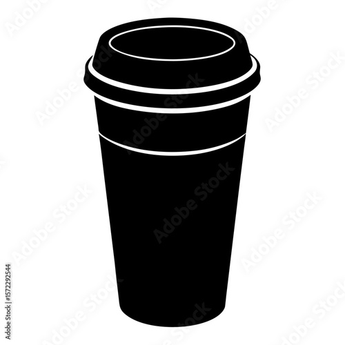 Disposable coffee cup with lid black silhouette vector illustration