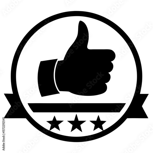 Thumbs up with stars in a circle badge silhouette vector illustration