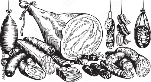 Vector art of a delectable arrangement of cured meats isolated on transparent background