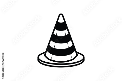 Black and White Graphic Illustration of a Striped Traffic Cone