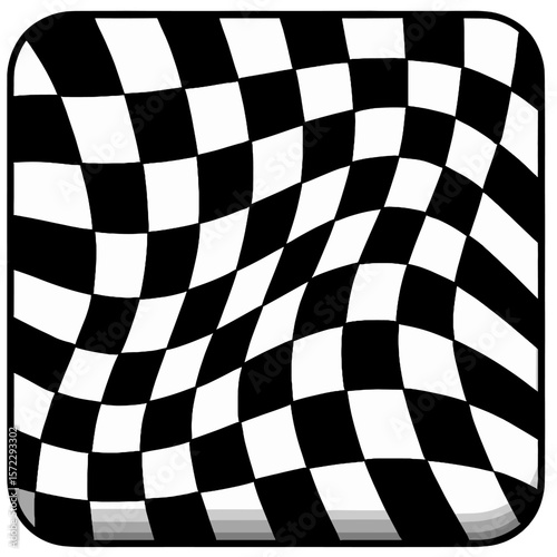Curved Black and White Checkered Flag Style Waving Line Art Vector
