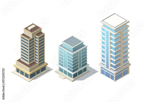 Set of isometric modern building for map or game asset
