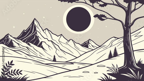 Solar Eclipse Over Mountain Edge—Dramatic Celestial Event and Nature Landscape