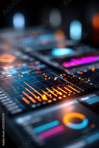 Futuristic dashboard displaying real time data analysis and business performance