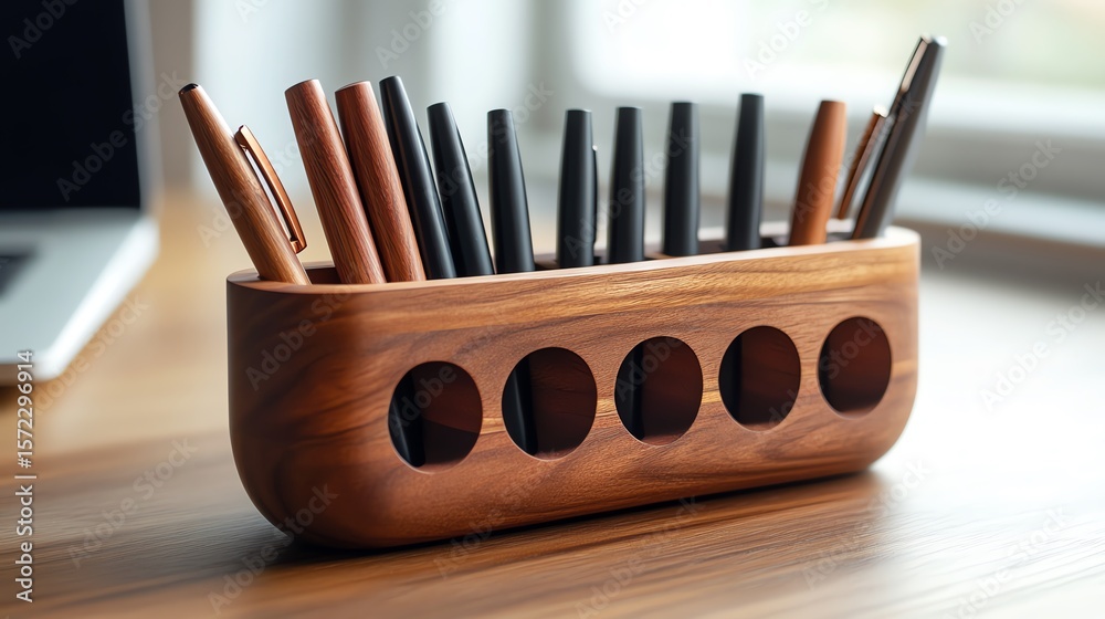 Obraz premium Multi-compartment pen holder for optimal accessibility, functional layout