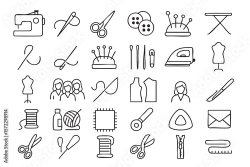 Sewing Line Icon Set