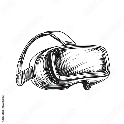 Hand drawn sketch of virtual reality vr headset goggles with strap detailed doodle style illustration