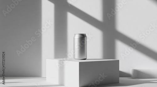 Wallpaper Mural Blank aluminum can on a white pedestal. Torontodigital.ca