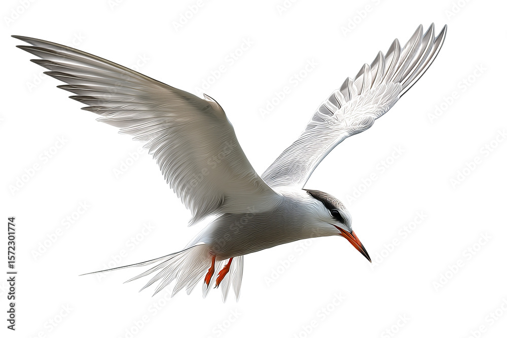 Fototapeta premium Tern seabird soaring in clear skies, high-resolution PNG-style illustration with transparent background for effortless cutout and design integration