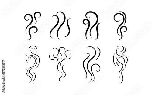 
Smell, smoke icons. Cooking hot steam or warm aroma smell mark, steaming vapor odor icons, symbols. Coffee Tea Soup Smoke Fume icon collections.