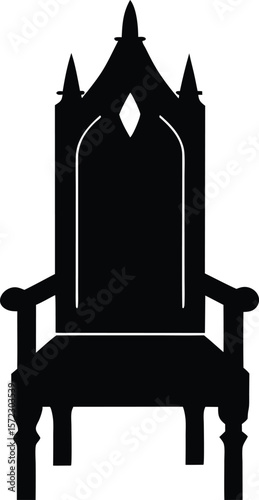 Tall Dark Gothic Throne Vector with High Backrest in Medieval Silhouette