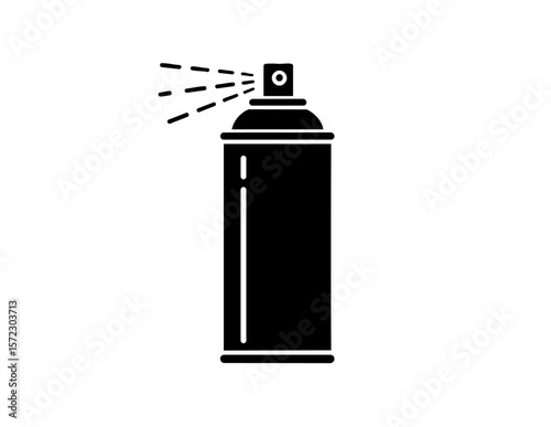 Black spray can icon dispenses mist, ideal for product packaging designs, art backgrounds, DIY projects, graffiti concepts, and industrial themes.