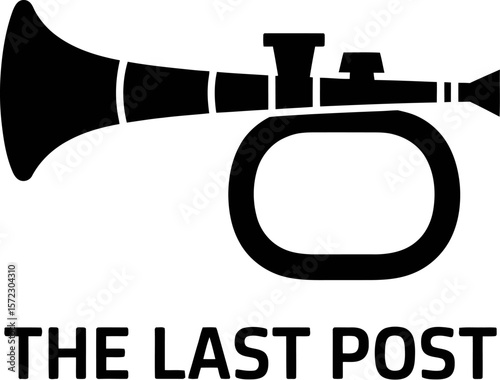 A graphic of a black bugle with the words the last post underneath on a light beige background