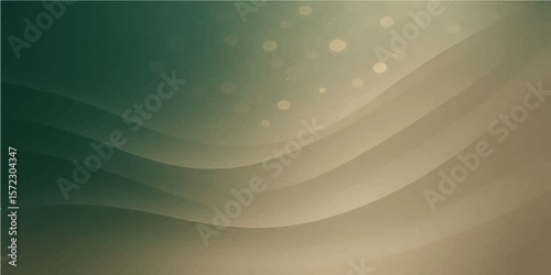 Beige and forest green abstract waves with soft sparkles and flowing layered modern design