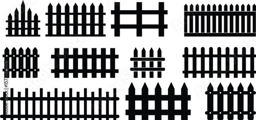 Wooden Fence Icon set. Classic Garden Fencing Symbol. Simple Wooden Fence cassic picket fence that embodies simplicity and security its clean lines and rustic charm.collection of Garden fence wooden.