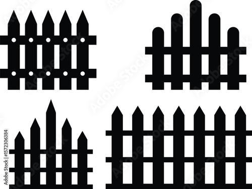 Wooden Fence Icon set. Classic Garden Fencing Symbol. Simple Wooden Fence cassic picket fence that embodies simplicity and security its clean lines and rustic charm.collection of Garden fence wooden.
