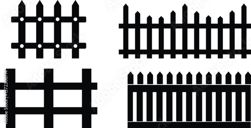 Wooden Fence Icon set. Classic Garden Fencing Symbol. Simple Wooden Fence cassic picket fence that embodies simplicity and security its clean lines and rustic charm.collection of Garden fence wooden.