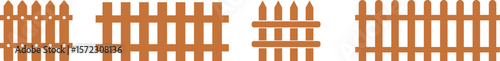 Wooden Fence Icon set. Classic Garden Fencing Symbol. Simple Wooden Fence cassic picket fence that embodies simplicity and security its clean lines and rustic charm.collection of Garden fence wooden.