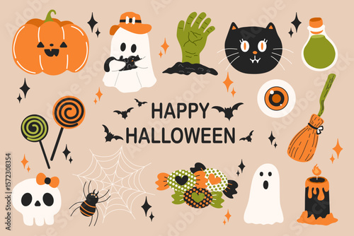 Set of halloween elements Halloween clipart illustrations and design