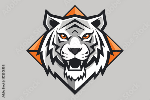 An angry tiger head roars, its formidable teeth and stripes prominently showcased
