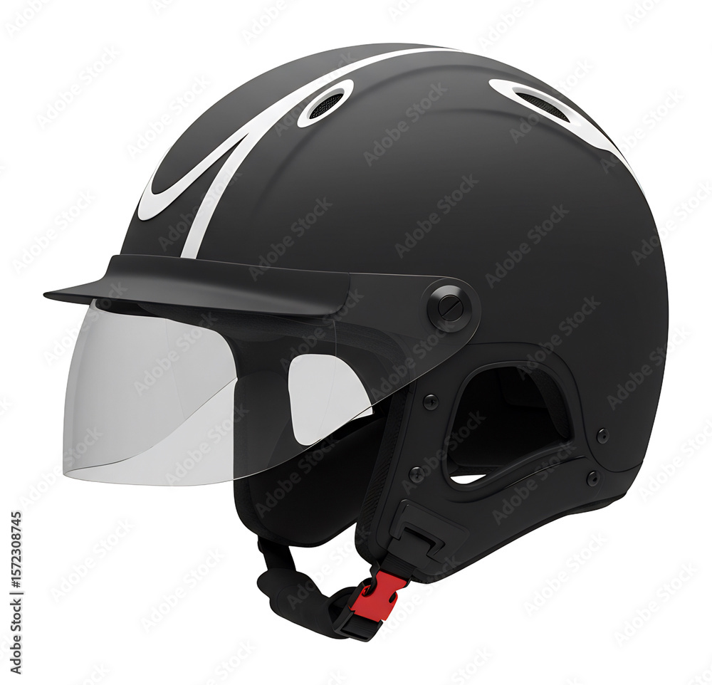 Naklejka premium スタイリッシュな黒マットヘルメット、白ラインが輝く。