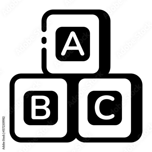 A linear style icon representing abc cube
