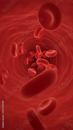 3D Abstract Blood Cells In Red Vein Medical Background