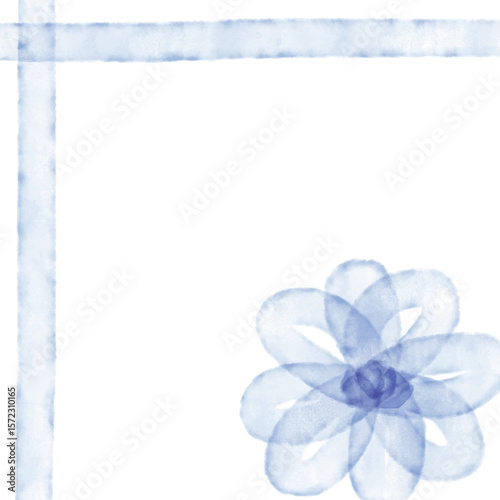 青い水彩アンティークリボンの背景イラスト　フラワー柄　Adobe Illustrator Artwork