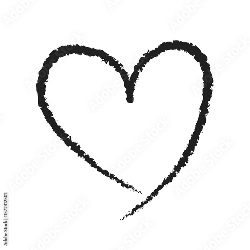 Hand-drawn black heart on transparent background, doodle style