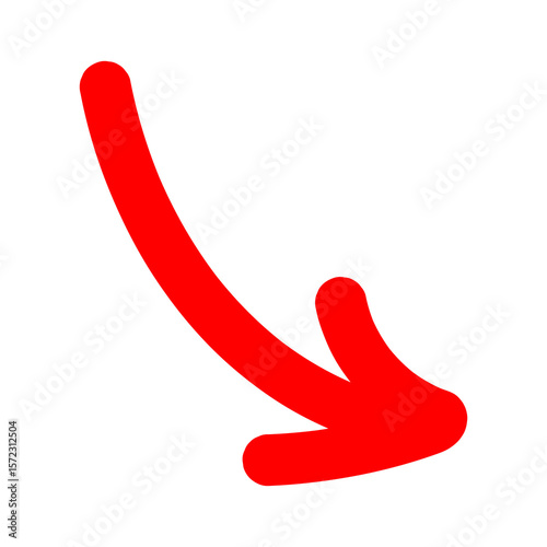 Red arrow on transparent background, doodle style