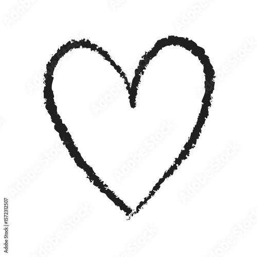 Hand-drawn black heart on transparent background, doodle style