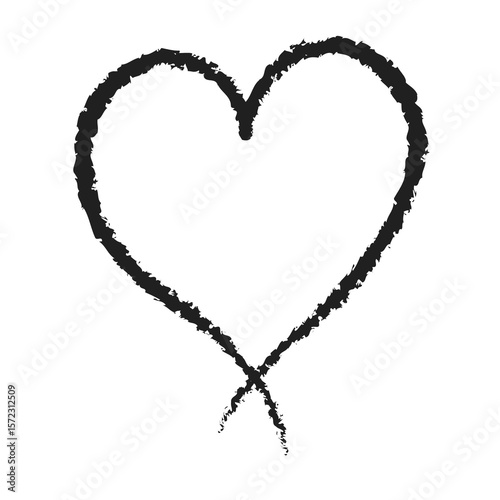 Hand-drawn black heart on transparent background, doodle style