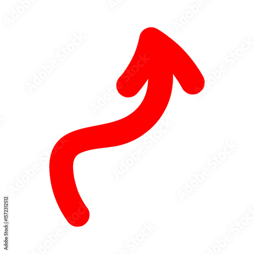 Red arrow on transparent background, doodle style