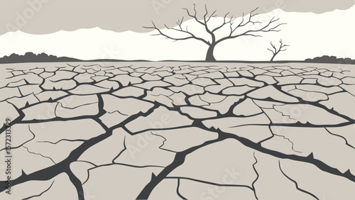 Cracked Earth from Drought in Minimal Environmental Crisis Style

