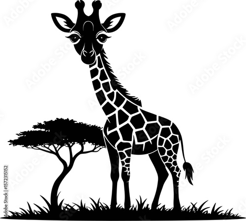 Giraffe silhouette vector illustration african animal safari wildlife design sunset background for print