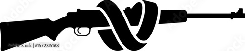 Stop gun violence black silhouette of rifle tied in knot peace symbol concept for awareness campaign