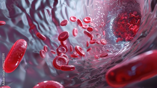 Microscopic view of platelets, small disk-shaped blood cells, clustering together to form clots, showcasing their role in hemostasis and wound healing within a blood sample, highlighting cellular stru
