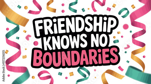 Friendship knows no boundaries celebration with colorful ribbons and confetti for social media posts