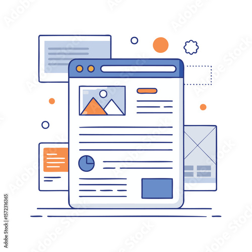 Digital interface design with website elements and data visualization elements