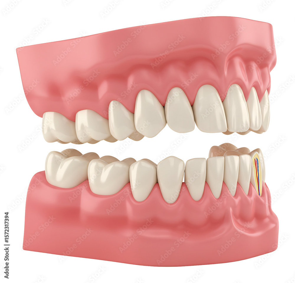 Obraz premium 健康な歯並び 精密な3Dモデル ピンクの歯茎 美しい白歯